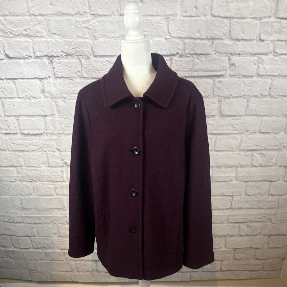 Lands' End Women's Purple Wool Button Front Lined Jacket  Size 18W Quiet Luxury